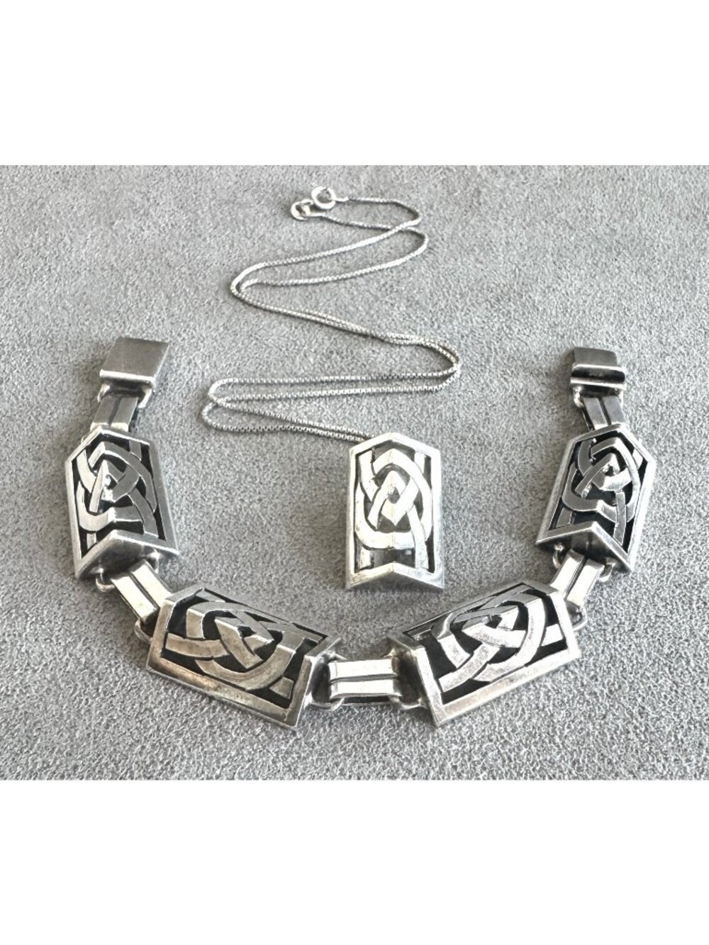 Vintage VICTORIA Ana BRILANTI Modernist STERLING Silver BRACELET & PENDANT Taxco